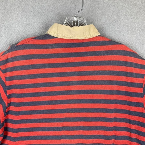 Vintage 90's Polo Ralph Lauren Polo Shirt Striped Rugby Red Blue Men's Large - Picture 6 of 8